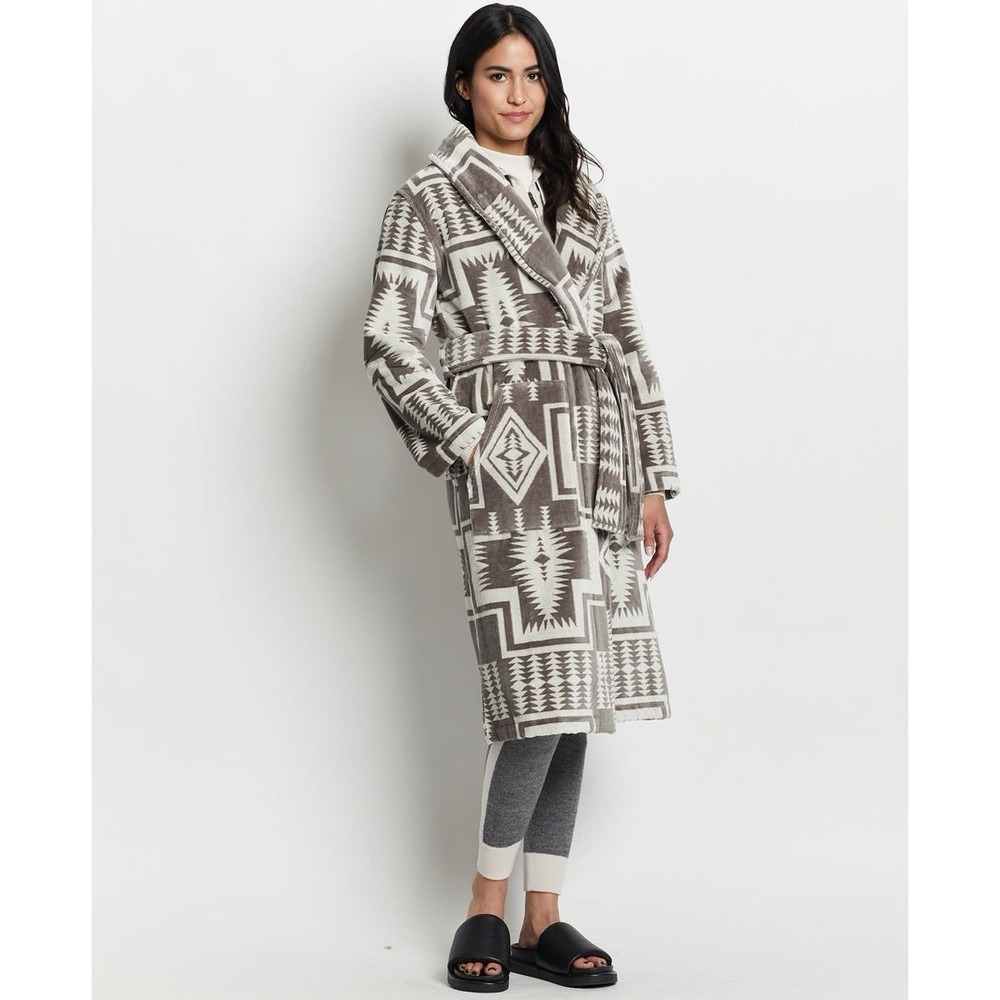 Pendleton Women's Harding Grey Cotton Terry Velour Robe XS-S Southwestern Aztec